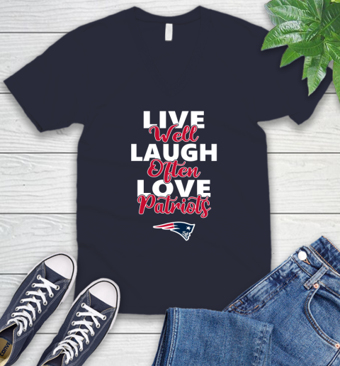 NFL Football New England Patriots Live Well Laugh Often Love Shirt V-Neck T-Shirt 2