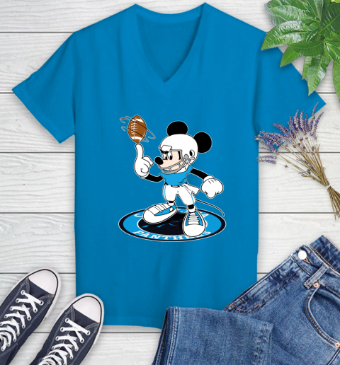 NFL Football Carolina Panthers Cheerful Mickey Disney Shirt Women's V-Neck T-Shirt 6