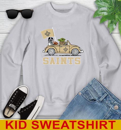 NFL Football New Orleans Saints Darth Vader Baby Yoda Driving Star Wars Shirt Youth Sweatshirt 4