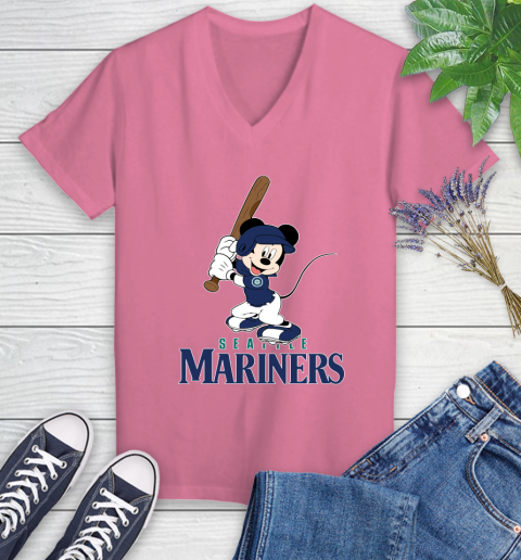 MLB Baseball Seattle Mariners Cheerful Mickey Mouse Shirt Women's V-Neck T-Shirt 11