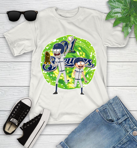 MLB Milwaukee Brewers Rick And Morty Commissioner's Trophy Baseball Sports Youth T-Shirt