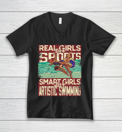 Real girls love sports smart girls love artistic swimming V-Neck T-Shirt