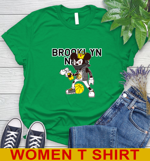 Brooklyn Nets NBA Basketball Mickey Peace Sign Sports Women's T-Shirt 6