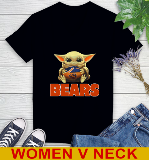 NFL Football Chicago Bears Baby Yoda Star Wars Shirt Women's V-Neck T-Shirt 2