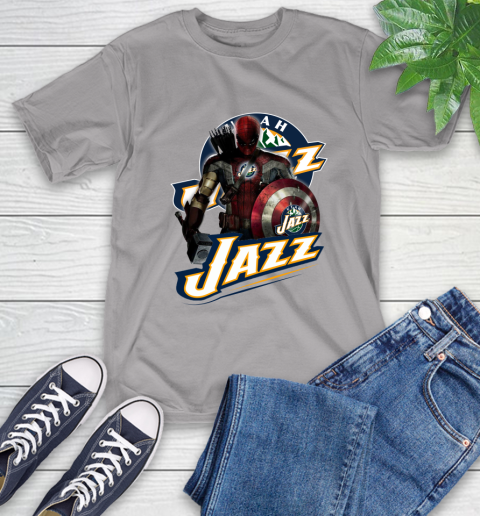 Utah Jazz NBA Basketball Captain America Thor Spider Man Hawkeye Avengers T-Shirt 6