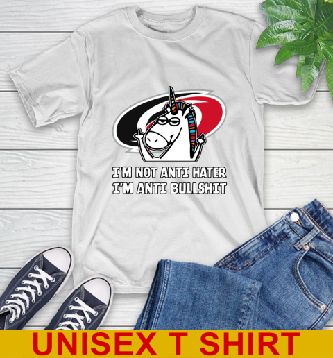 Carolina Hurricanes NHL Hockey Unicorn I'm Not Anti Hater I'm Anti Bullshit T-Shirt