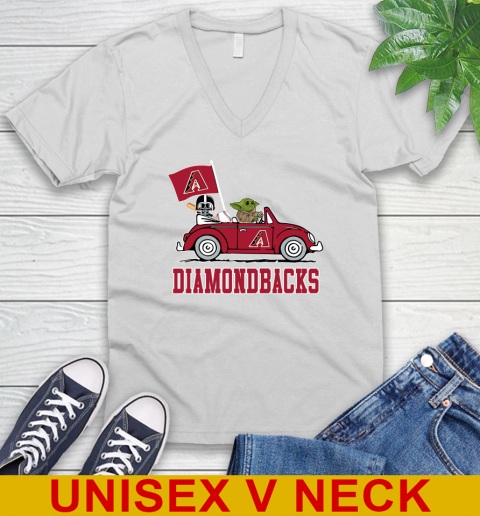 MLB Baseball Arizona Diamondbacks Darth Vader Baby Yoda Driving Star Wars Shirt V-Neck T-Shirt