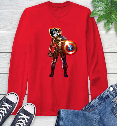 NFL Captain America Marvel Avengers Endgame Football Sports Oakland Raiders Long Sleeve T-Shirt 10