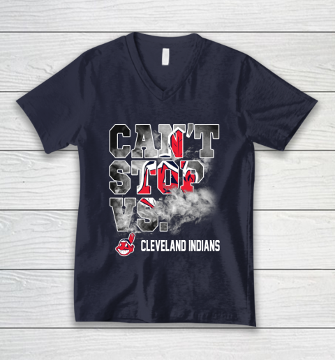 MLB Cleveland Indians Baseball Can't Stop Vs Cleveland Indians V-Neck T-Shirt 2