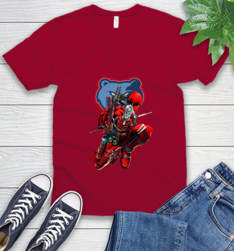 NBA Deadpool Marvel Comics Sports Basketball Memphis Grizzlies V-Neck T-Shirt 8