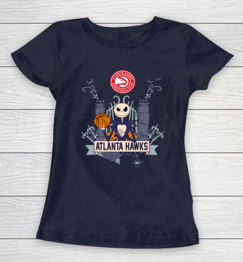 NBA Atlanta Hawks Basketball Jack Skellington Halloween Women's T-Shirt 2