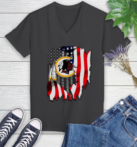 Washington Redskins NFL Football American Flag Women's V-Neck T-Shirt 8