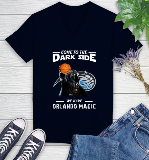 NBA Come To The Dark Side We Have Orlando Magic Star Wars Darth Vader Basketball Women's V-Neck T-Shirt 2