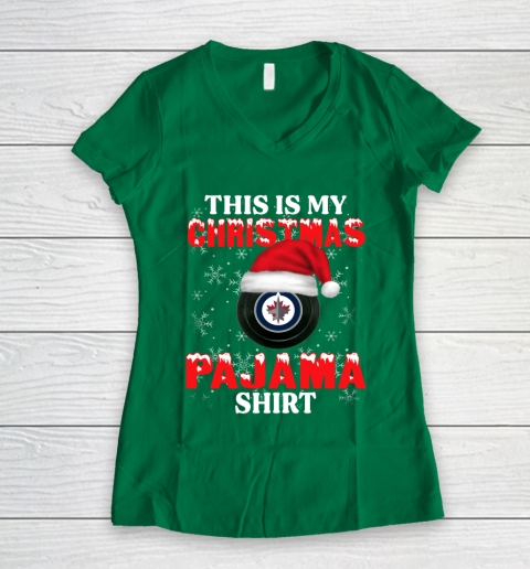 Winnipeg Jets This Is My Christmas Pajama Shirt NHL Women's V-Neck T-Shirt 3