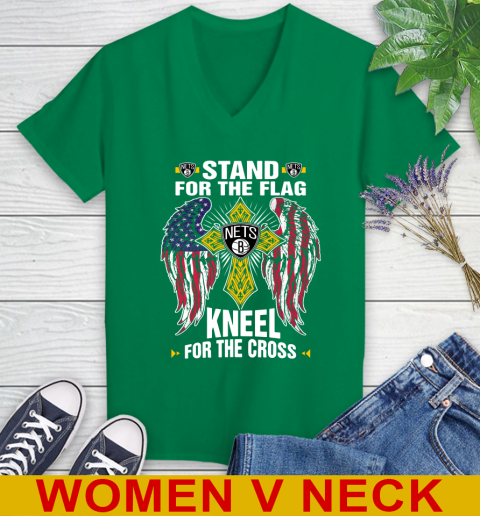 NBA Basketball Brooklyn Nets Stand For Flag Kneel For The Cross Shirt Women's V-Neck T-Shirt 5