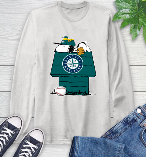 MLB Seattle Mariners Snoopy Woodstock The Peanuts Movie Baseball T Shirt Long Sleeve T-Shirt