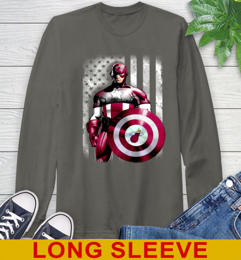 Miami Heat NBA Basketball Captain America Marvel Avengers American Flag Shirt Long Sleeve T-Shirt 10