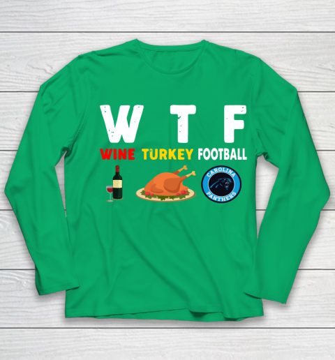 Carolina Panthers Giving Day WTF Wine Turkey Football NFL Youth Long Sleeve 4