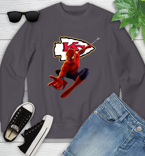 NFL Spider Man Avengers Endgame Football Kansas City Chiefs Youth Sweatshirt 6