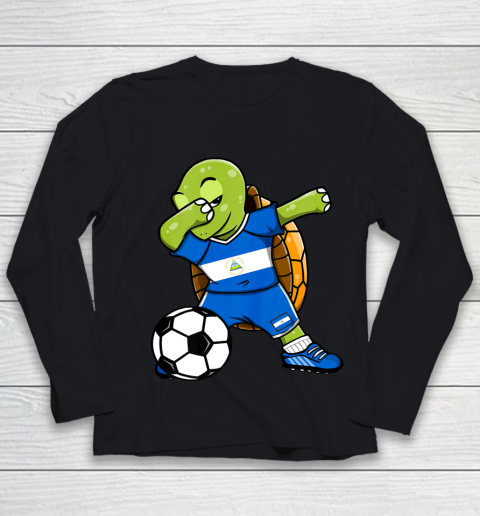 Dabbing Turtle Nicaragua Soccer Fans Jersey Flag Football Youth Long Sleeve