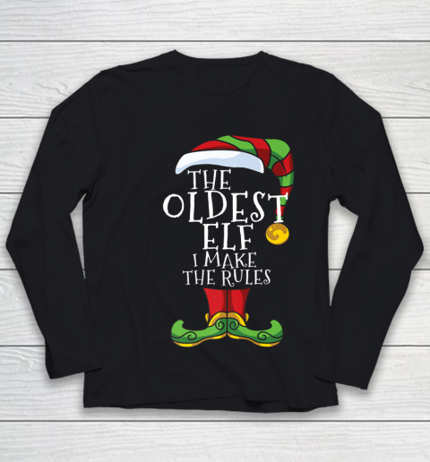 Oldest Rules Elf Family Matching Christmas Funny Pajama Youth Long Sleeve