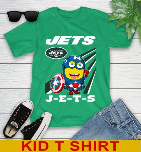 NFL Football New York Jets Captain America Marvel Avengers Minion Shirt Youth T-Shirt 8 NFL Football New York Jets Captain America Marvel Avengers Minion Shirt Youth T-Shirt - Image 8