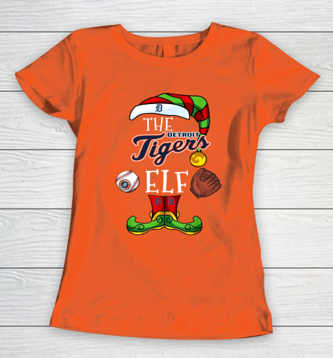 Detroit Tigers Christmas ELF Funny MLB Women's T-Shirt 3