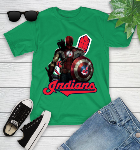MLB Captain America Thor Spider Man Hawkeye Avengers Endgame Baseball Cleveland Indians Youth T-Shirt 6