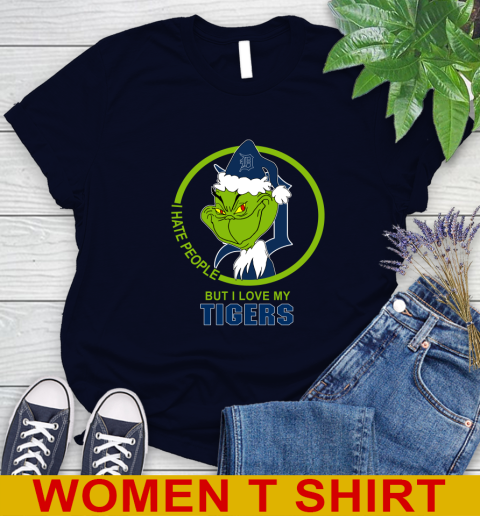 Detroit Tigers MLB Christmas Grinch I Hate People But I Love My Favorite Baseball Team Women's T-Shirt 3
