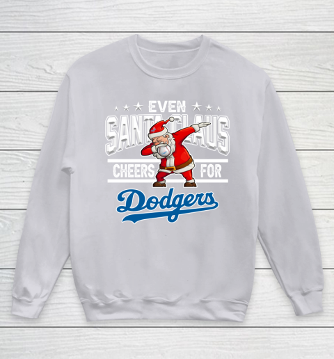 Los Angeles Dodgers Even Santa Claus Cheers For Christmas MLB Youth Sweatshirt 3