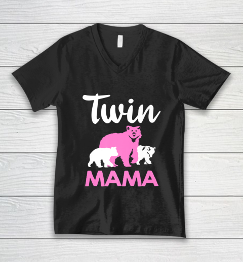 Funny Twin Mom Gift For Women Mother Cool Mama Bear And Cubs V-Neck T-Shirt