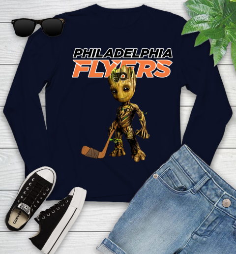 Philadelphia Flyers NHL Hockey Groot Marvel Guardians Of The Galaxy Youth Long Sleeve 3