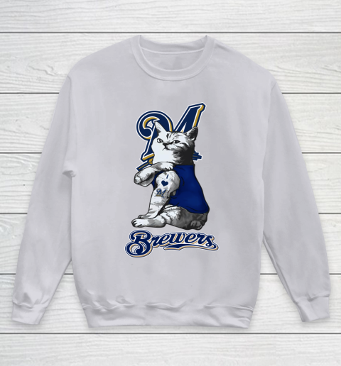 MLB Baseball My Cat Loves Milwaukee Brewers Youth Sweatshirt 3