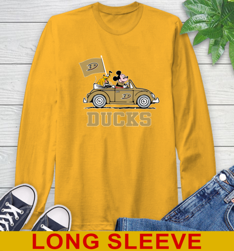 NHL Hockey Anaheim Ducks Pluto Mickey Driving Disney Shirt Long Sleeve T-Shirt 3