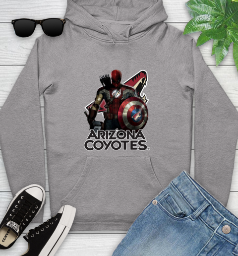 NHL Captain America Thor Spider Man Hawkeye Avengers Endgame Hockey Arizona Coyotes Youth Hoodie 6