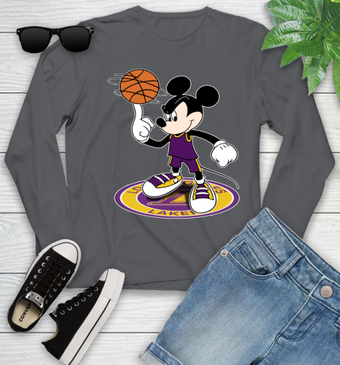 NBA Basketball Los Angeles Lakers Cheerful Mickey Disney Shirt Youth Long Sleeve 8