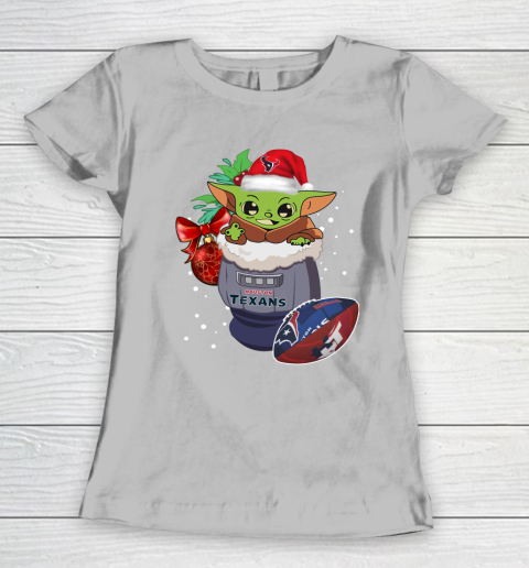 Houston Texans Christmas Baby Yoda Star Wars Funny Happy NFL Women's T-Shirt 6