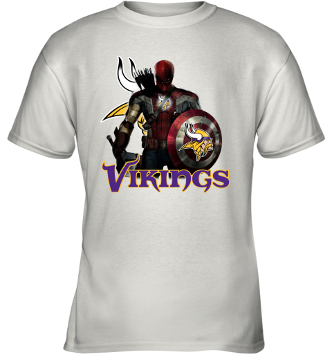 NFL Captain America Thor Spider Man Hawkeye Avengers Endgame Football Minnesota Vikings Youth T-Shirt