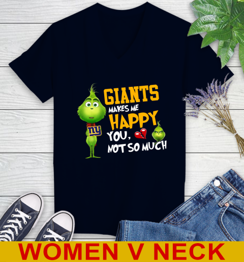 NFL New York Giants Makes Me Happy You Not So Much Grinch Football Sports Women's V-Neck T-Shirt 2