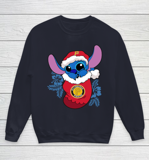 Pittsburgh Pirates Christmas Stitch In The Sock Funny Disney MLB Youth Sweatshirt 3