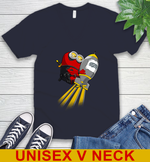 NBA Basketball San Antonio Spurs Deadpool Minion Marvel Shirt V-Neck T-Shirt 2
