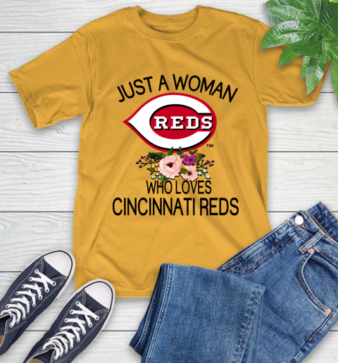 MLB Just A Woman Who Loves Cincinnati Reds Baseball Sports T-Shirt 2
