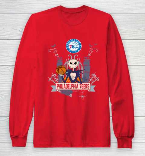 NBA Philadelphia 76ers Basketball Jack Skellington Halloween Long Sleeve T-Shirt 7