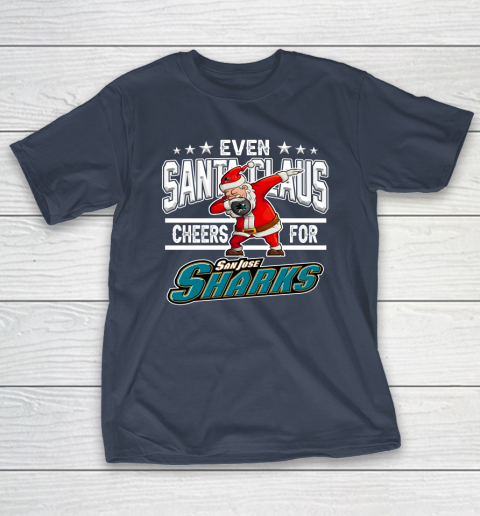 San Jose Sharks Even Santa Claus Cheers For Christmas NHL T-Shirt 3