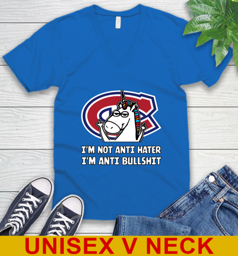 Montreal Canadiens NHL Hockey Unicorn I'm Not Anti Hater I'm Anti Bullshit V-Neck T-Shirt 6