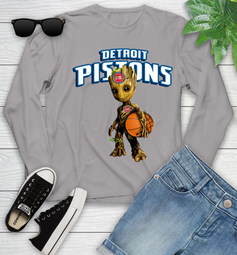Detroit Pistons NBA Basketball Groot Marvel Guardians Of The Galaxy Youth Long Sleeve 5