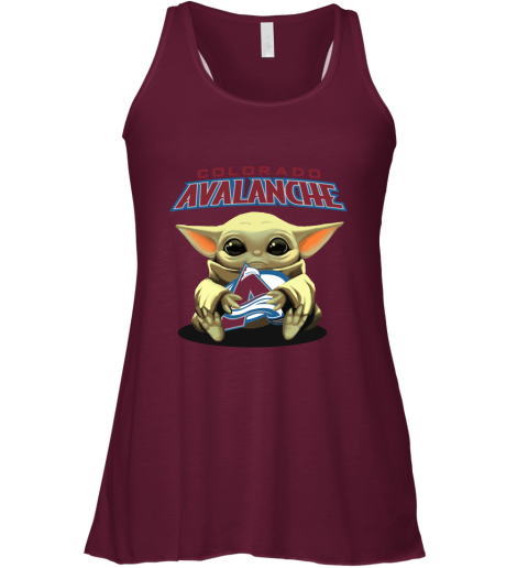 Baby Yoda Hugs The Colorado Avalanche Ice Hockey Racerback Tank