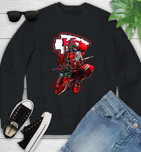 NFL Deadpool Marvel Comics Sports Football Kansas City Chiefs Youth Sweatshirt 2