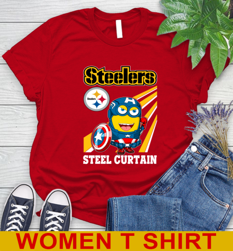 NFL Football Pittsburgh Steelers Captain America Marvel Avengers Minion Shirt Women's T-Shirt 11