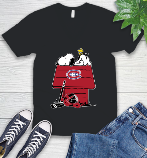 Montreal Canadiens NHL Hockey Snoopy Woodstock The Peanuts Movie V-Neck T-Shirt 2